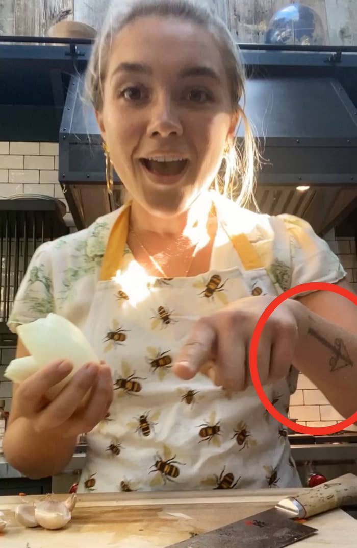 Closeup of Florence Pugh&#x27;s tattoo