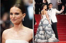 Natalie Portman wearing a replica Christian Dior gown at the 76th annual Cannes Film Festival