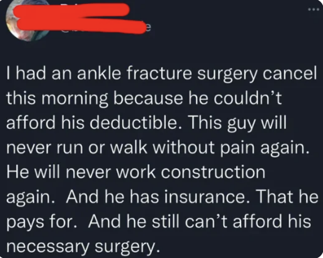 "And he still can't afford his necessary surgery."