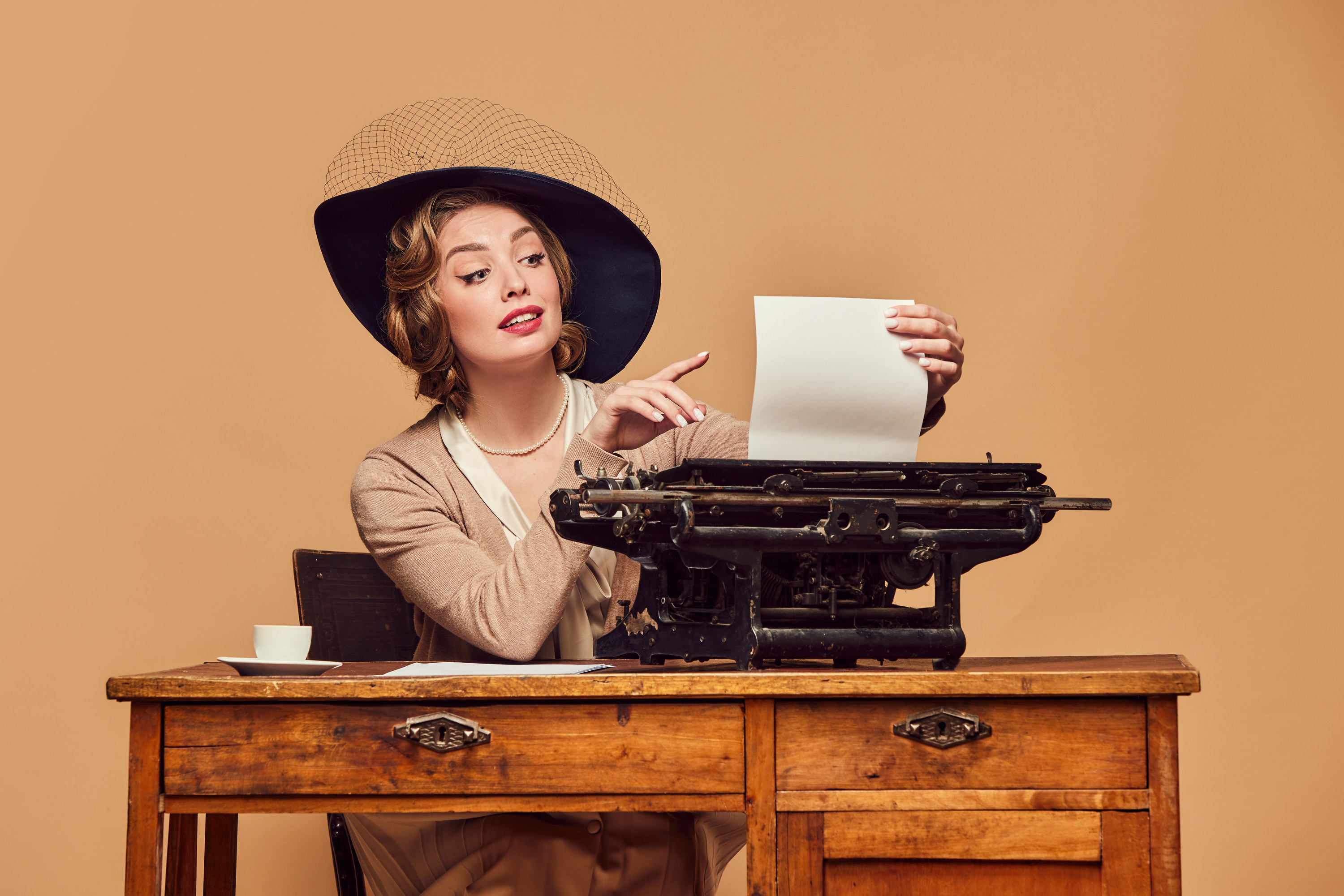 retro secretary on a typewriter