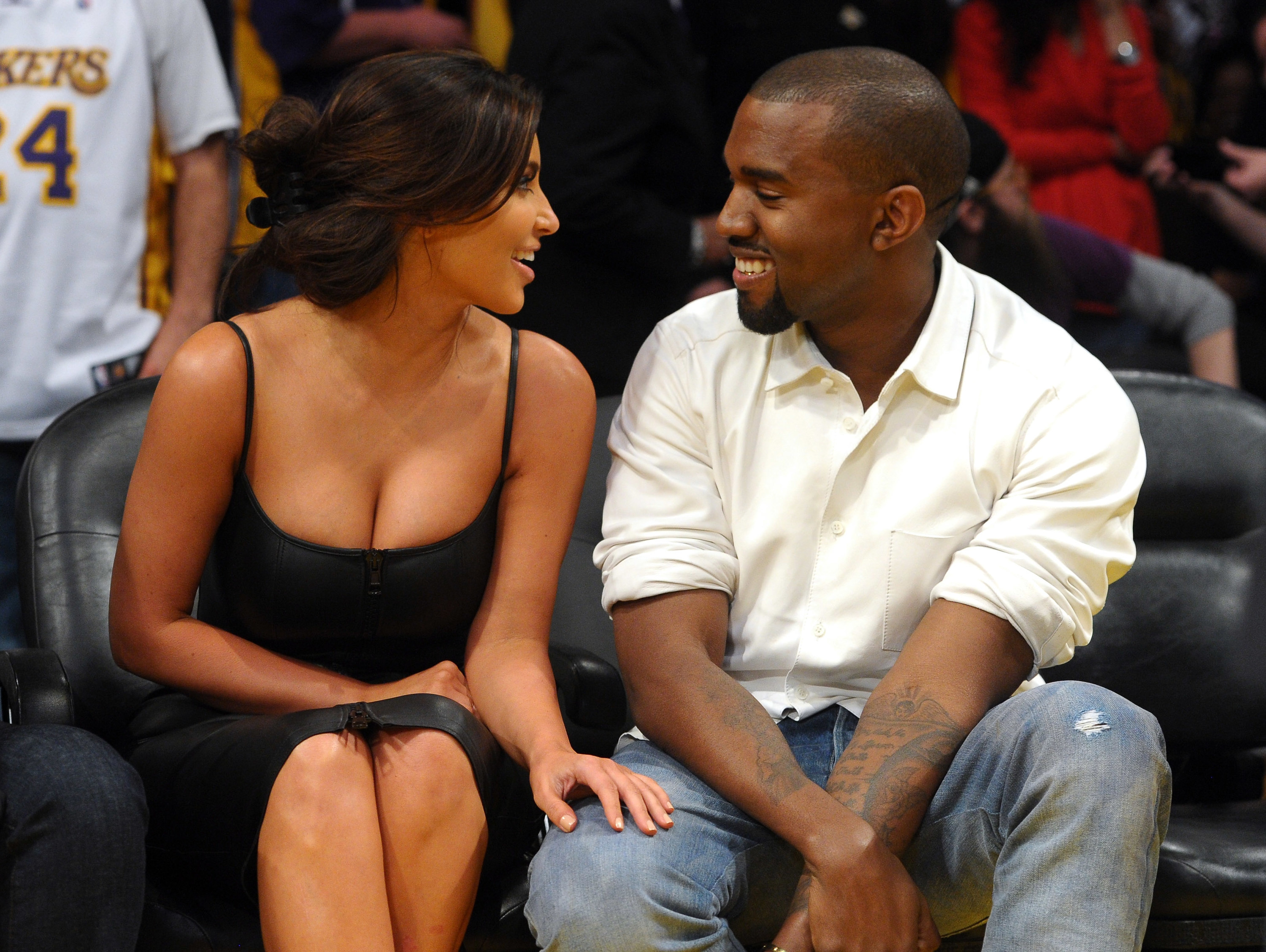 Closeup of Kim Kardashian and Kanye West