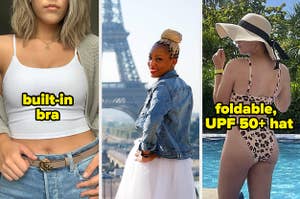 reviewer wearing bra top; reviewer wearing denim jacket; reviewer wearing sun hat