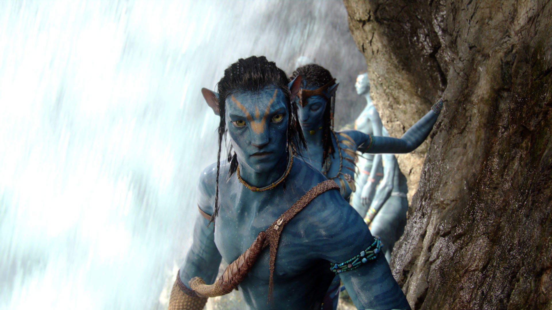 A closeup of Jake Sully in Avatar