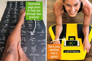 (left) illustrated yoga mat (right) Stealth core trainer 