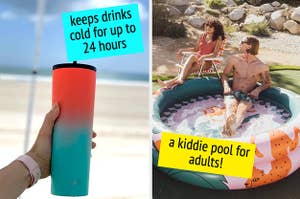 water tumbler on the left and kiddie pool on the right