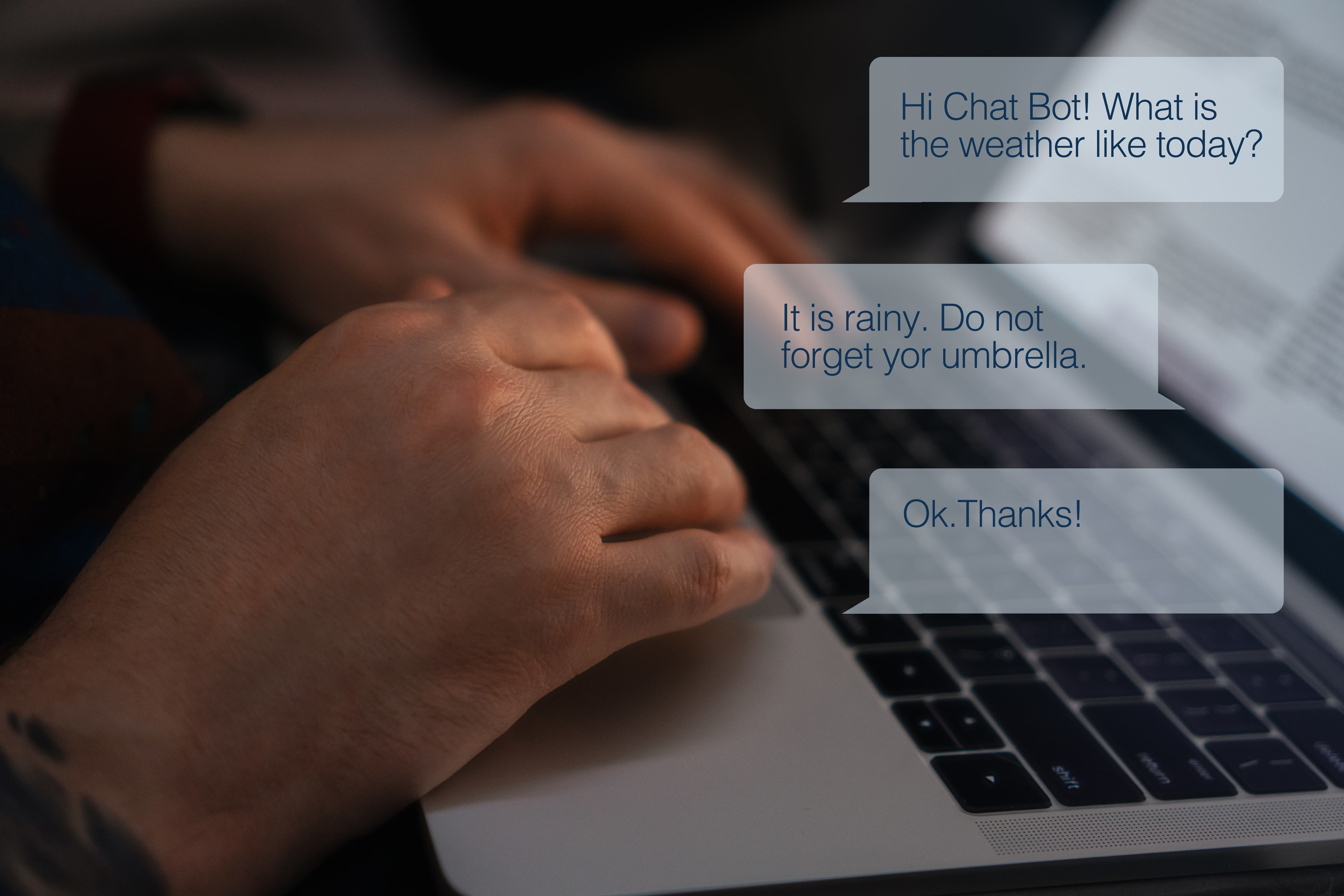 person typing out a conversation with a chatbot
