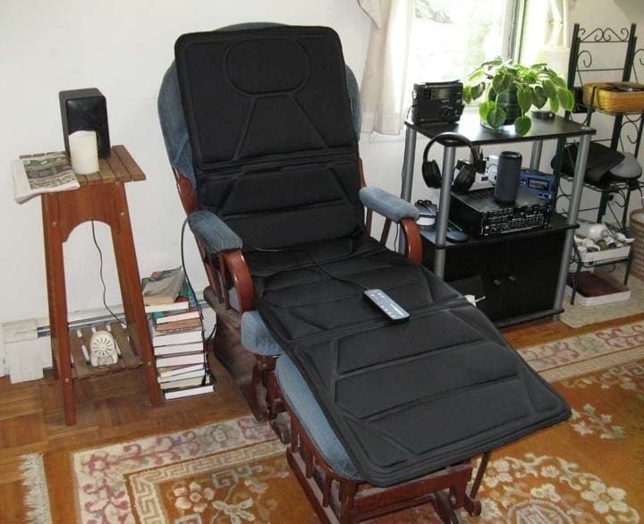 a reviewer&#x27;s image of the mat on a chair