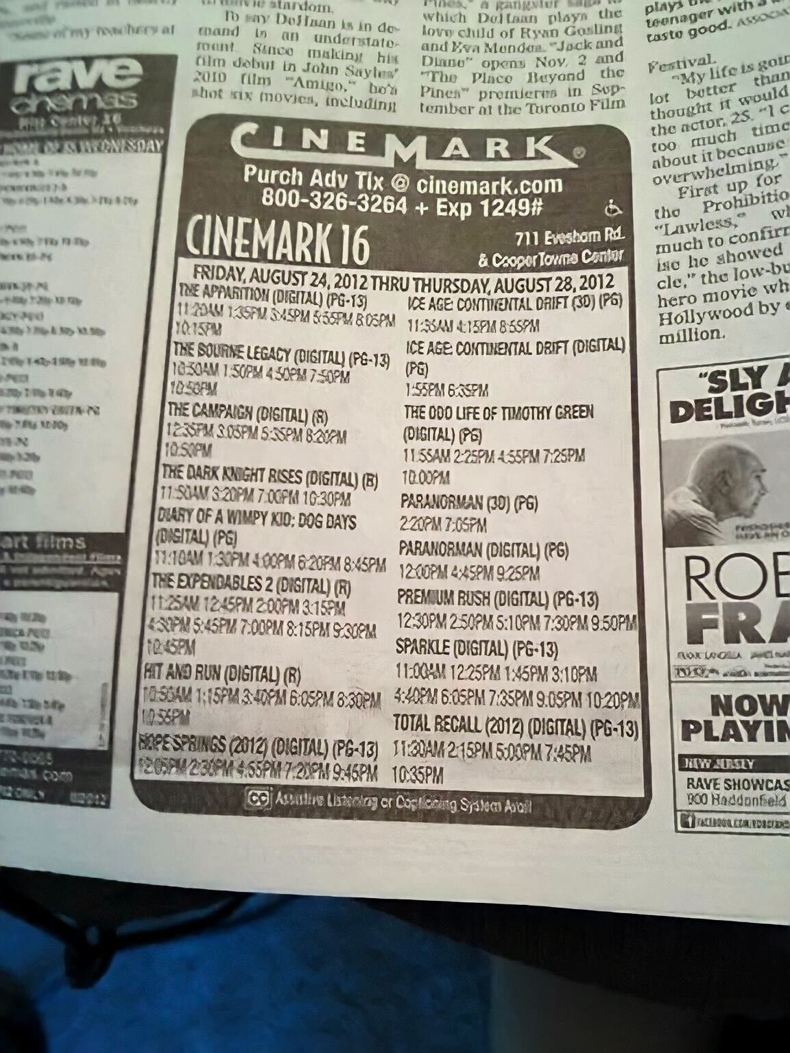 Movie times in a newspaper
