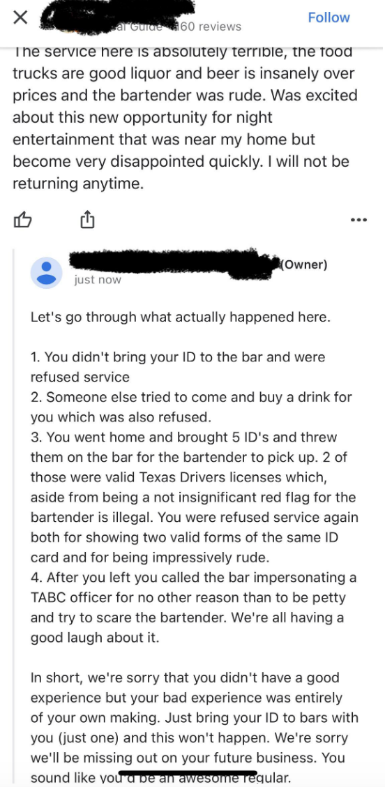 company listing the real things that happened, including the customer forgetting his ID