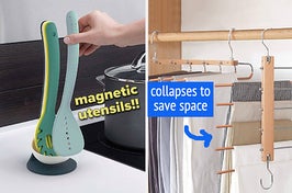 model grabbing utensil from magnetic hanging set / a collapsible hanger in a closet