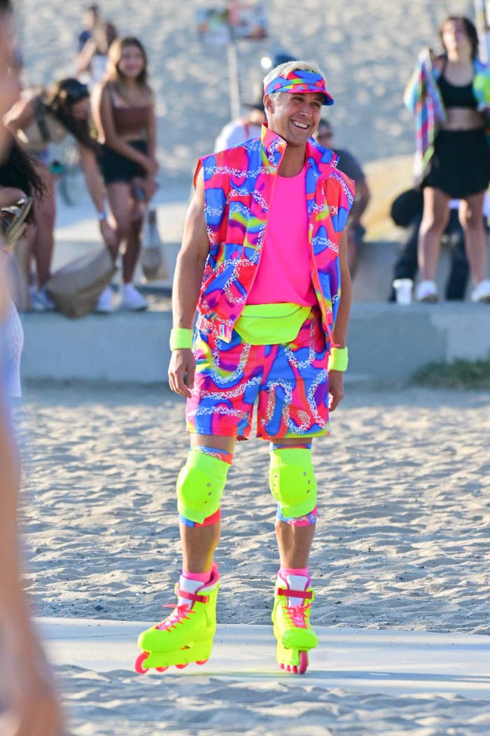 Ryan wearing a neon roller skating outfit