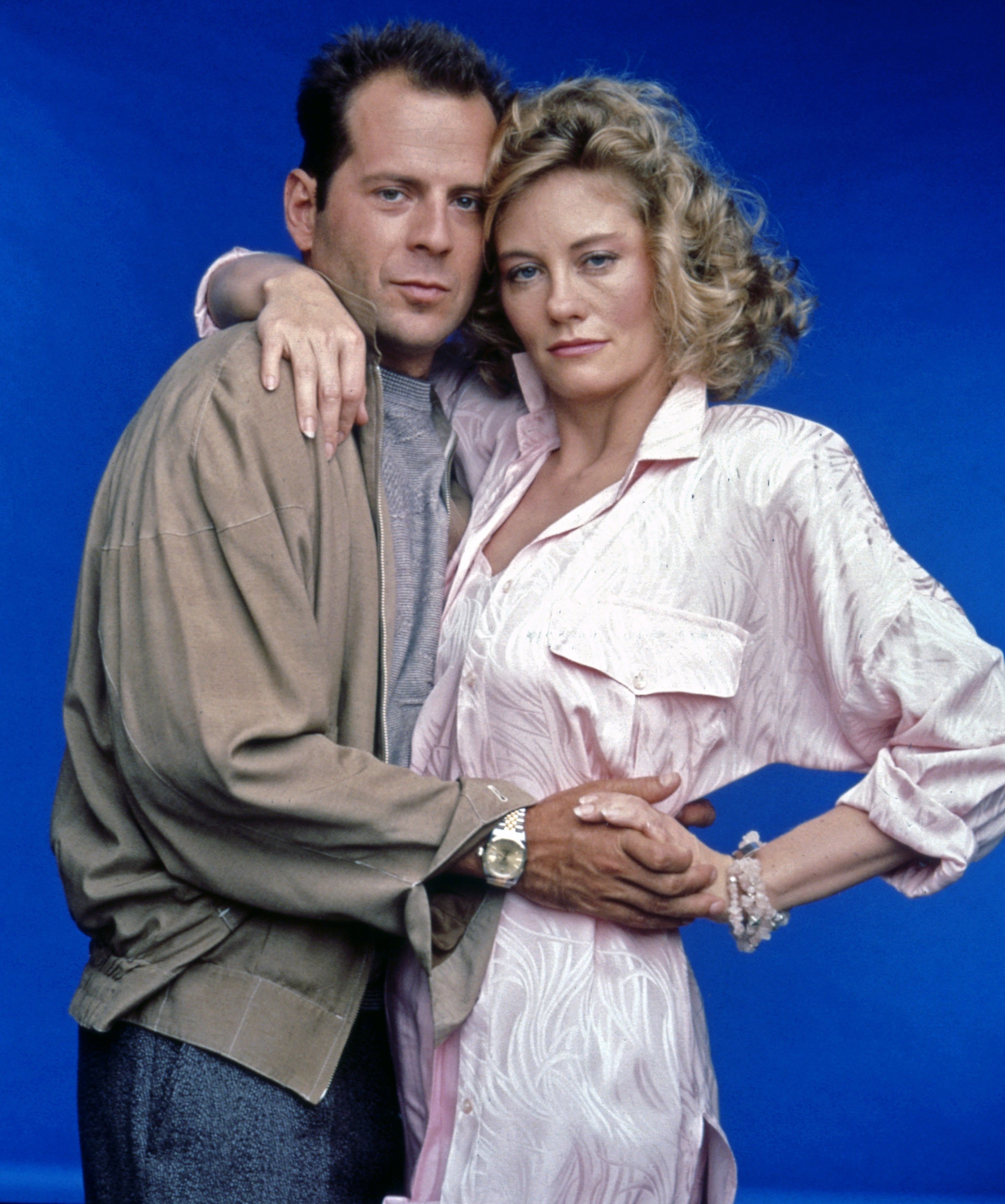 Closeup of Bruce Willis and Cybill Shepherd