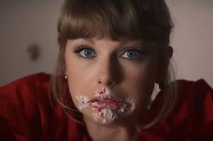 taylor swift with cake on her face