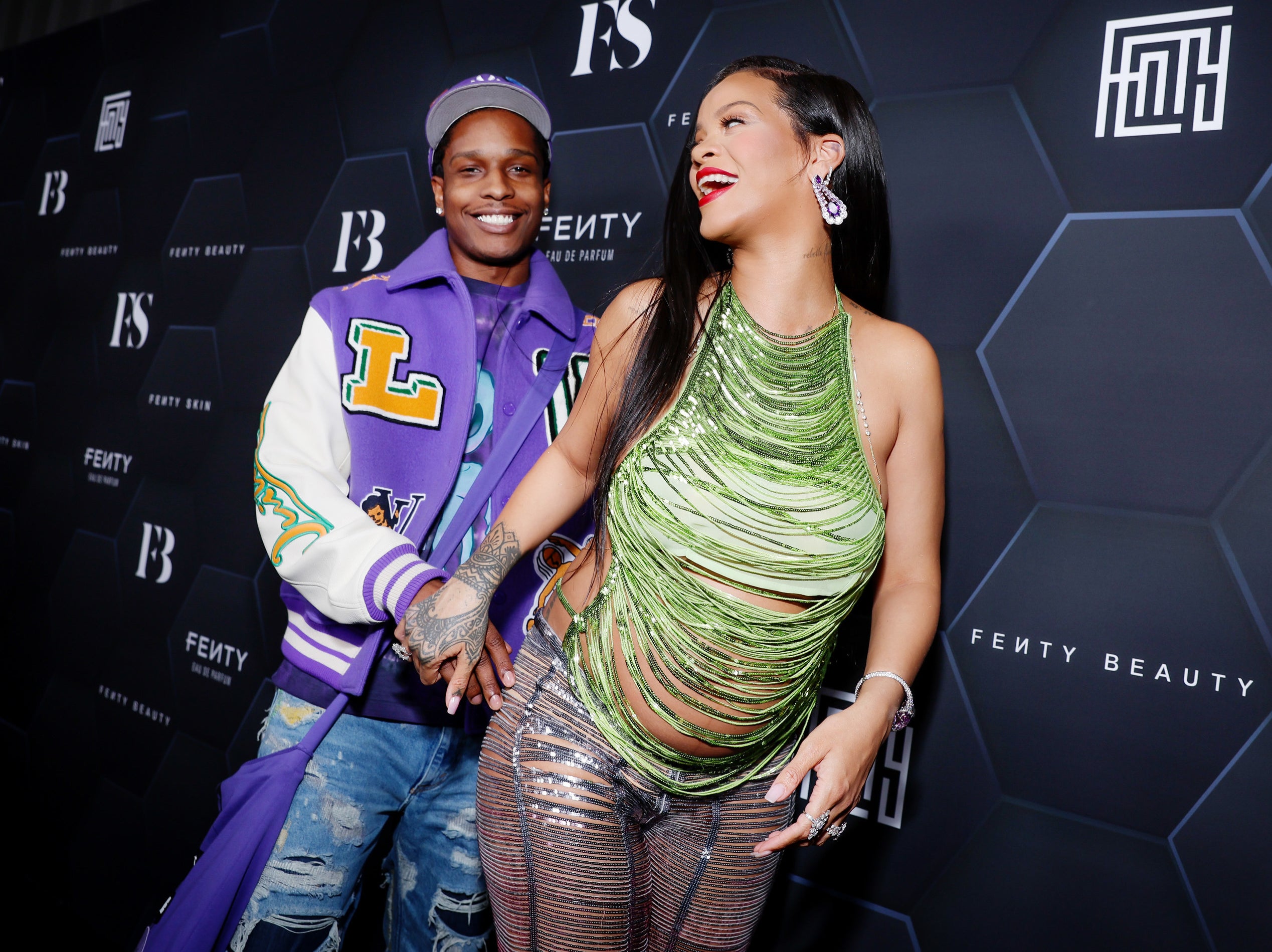 A closeup of ASAP and Rihanna