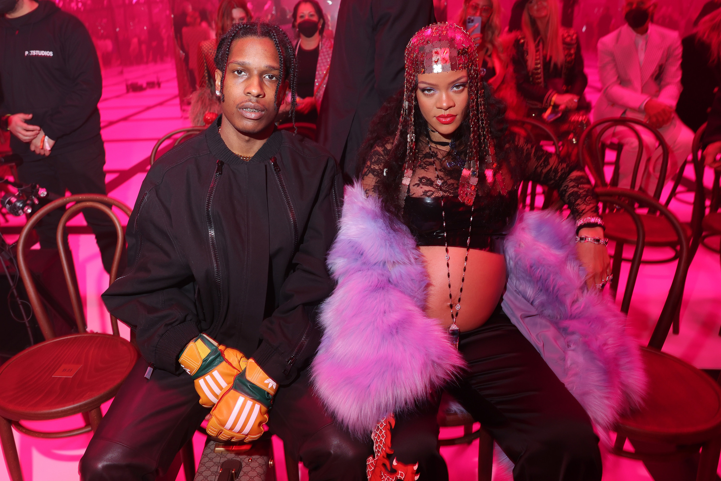 A closeup of ASAP and Rihanna