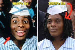A side by side photo of Kel Mitchell as Ed from Good Burger in 1997 and 2023