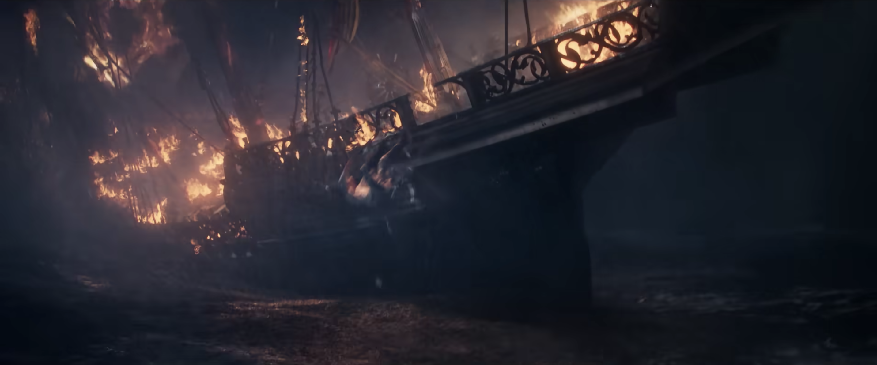 A ship on fire