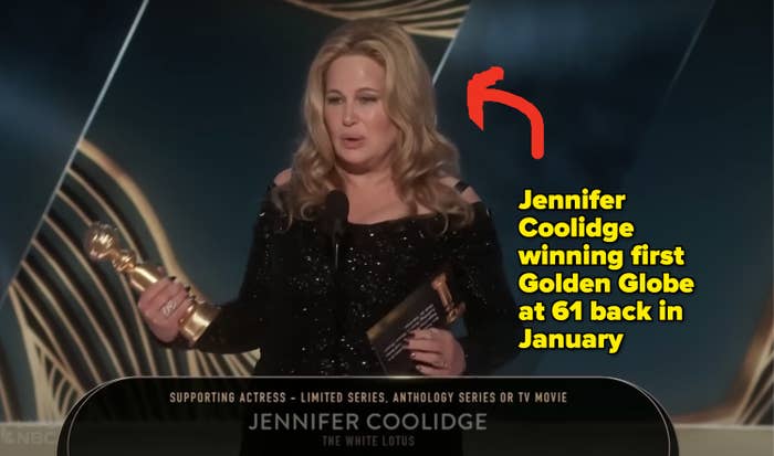 Jennifer Coolidge accepting Golden Globe at 61 for her role in &quot;The White Lotus&quot;
