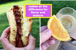 Spiraled hot dog; frozen orange slice