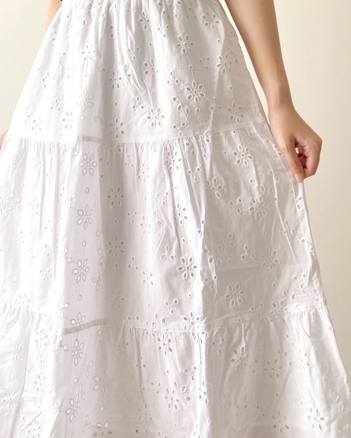 GUのオススメのスカート「コットンレースフレアロングスカート+E」