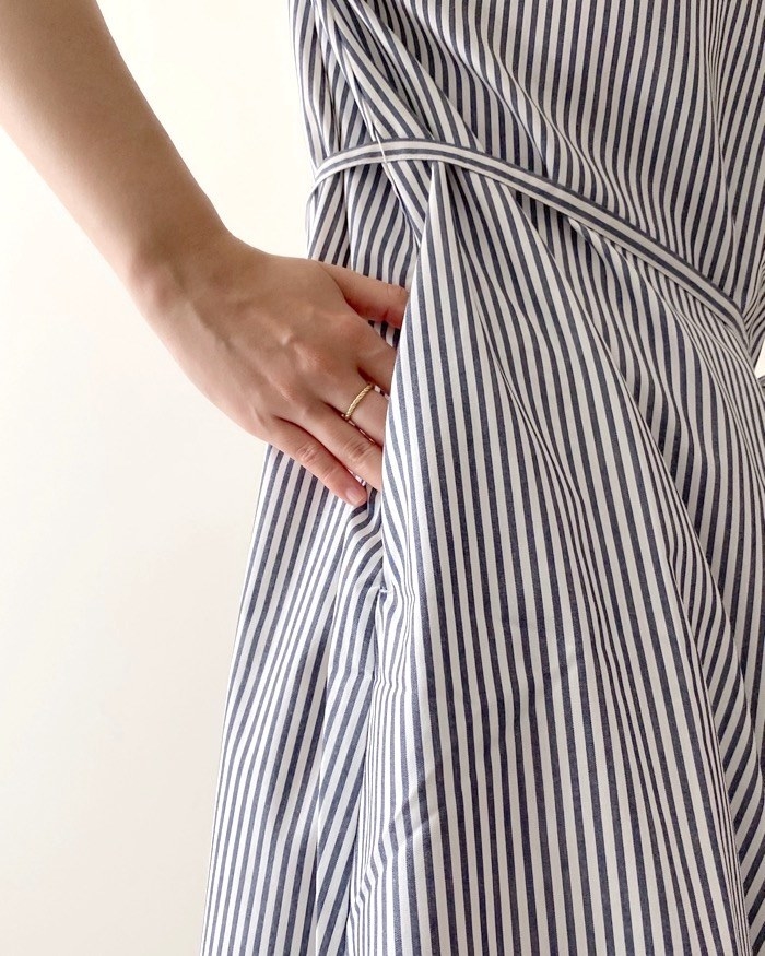 GUのオススメのファッション「ストライプバンドカラーシャツワンピース(半袖）」