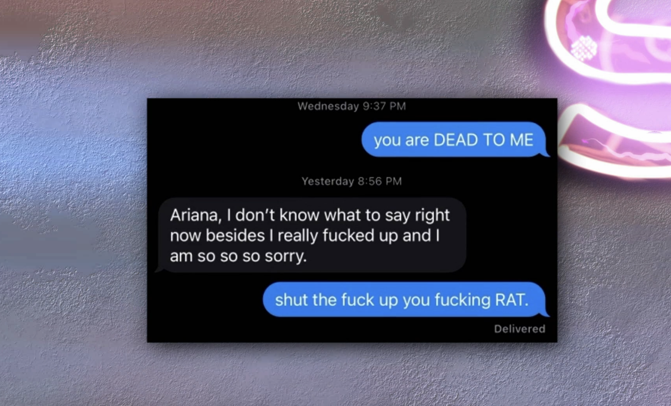 Screenshot of Raquel&#x27;s text to Ariana