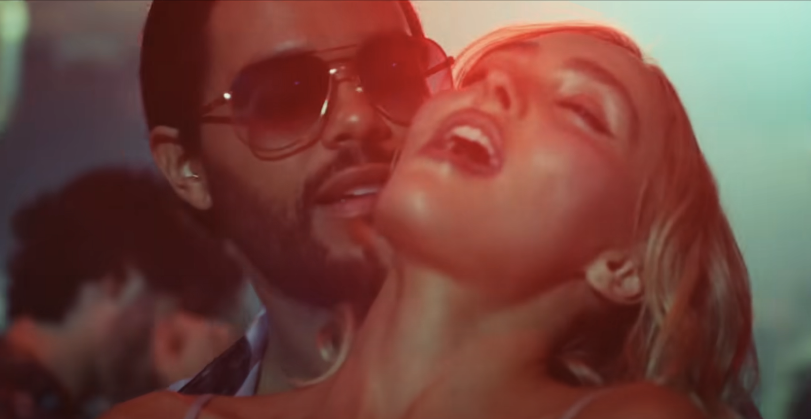 closeup of the weeknd and lily-rose in the movie
