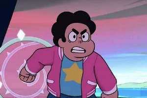 animated boy with afro, thick eyebrows. he's steven universe from the show of the same name