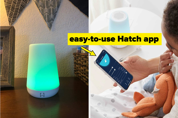 to the left: a light green glowing hatch rest, to the right: a phone with the hatch app on it