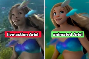 Halle Bailey as live-action Ariel vs animated Ariel
