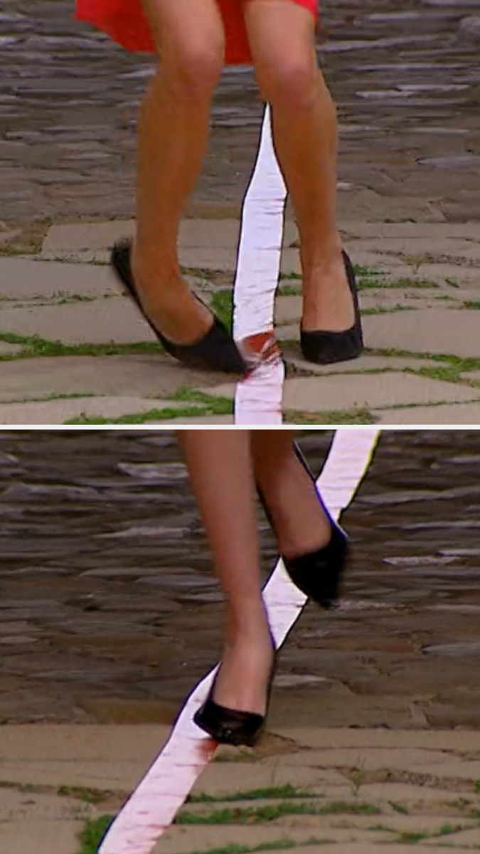 Contestants twist their ankles on the cobblestone