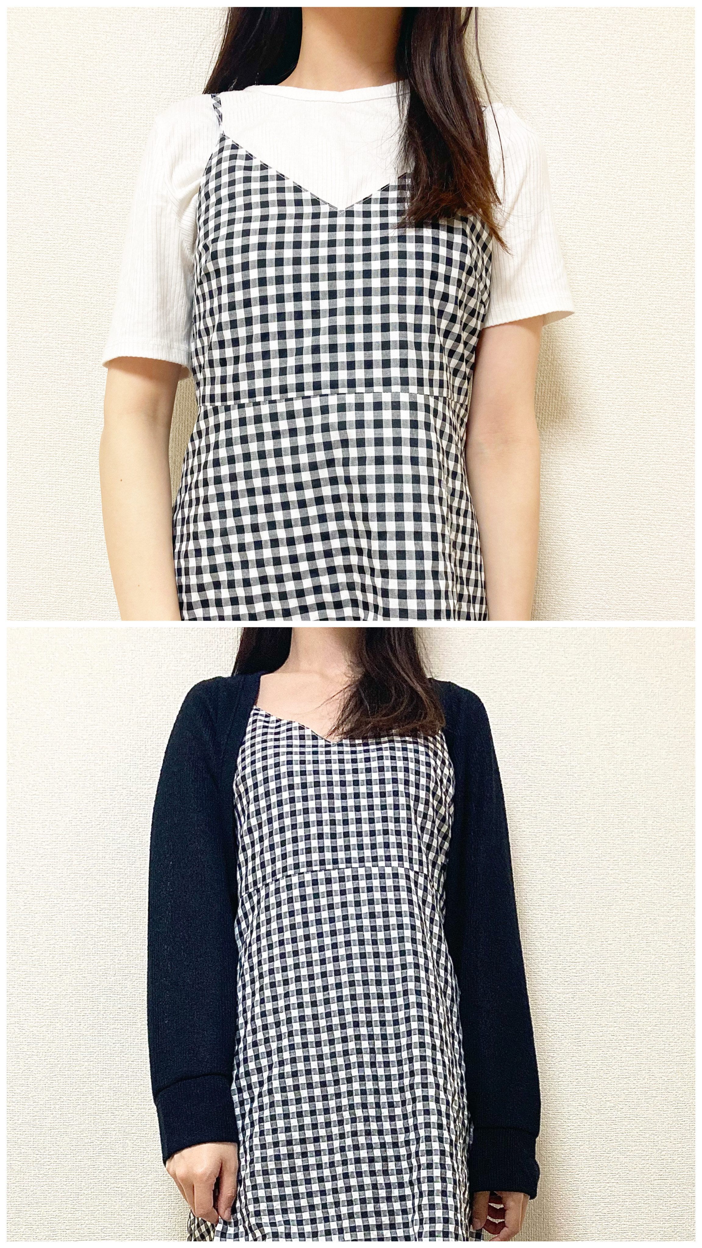 GU（ジーユー）の高見えワンピ「ギンガムチェックキャミソールワンピース」のコーディネート