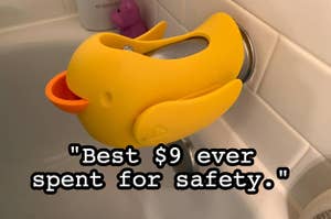 duck bathtub faucet protector with quote "Best $9 ever spent for safety."