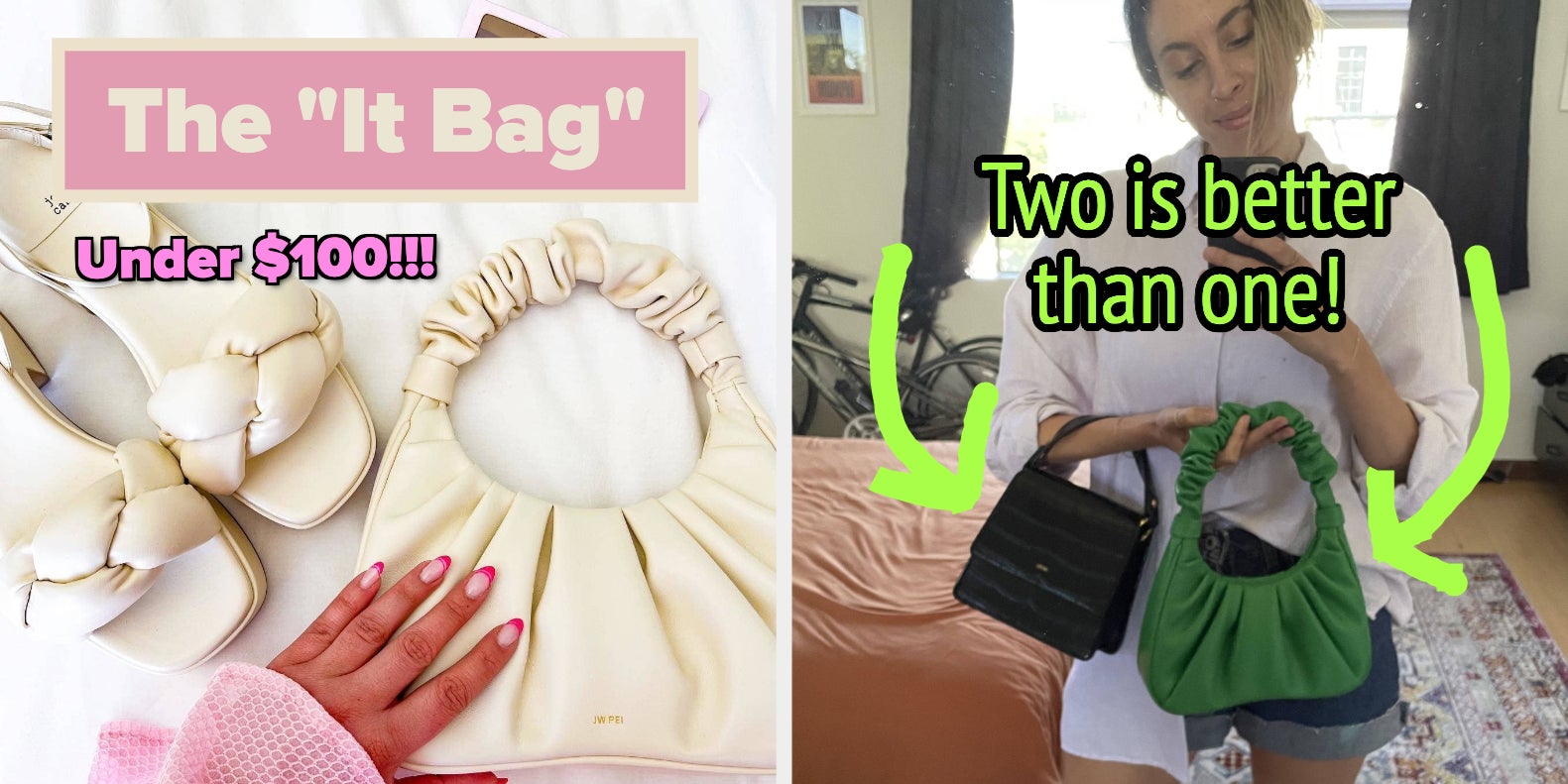 Gabbi Metallic Ruched Hobo Handbag - Pink Online Shopping - JW Pei