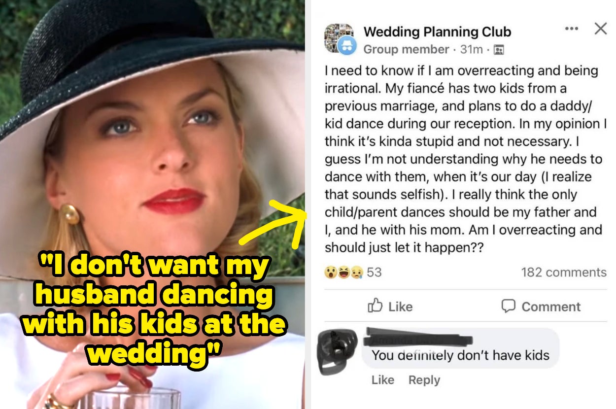 meredith from parent trap captioned "I don't want my husband dancing with his kids at the wedding" with a post basically saying that