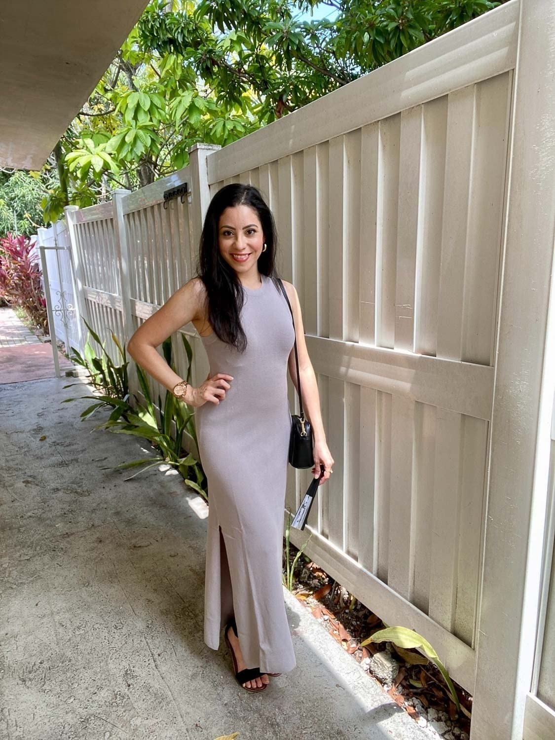 A reviewer in the light grey maxi