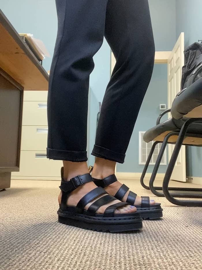 reviewer photo of black dr. marten&#x27;s sandals