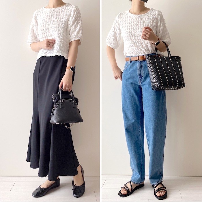 GUのオススメのファッション「シャーリングT(5分袖)Q」のコーディネート