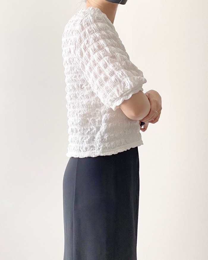 GUのオススメのファッション「シャーリングT(5分袖)Q」