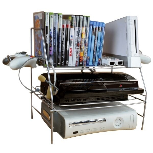 A  wire organizer with games and consoles