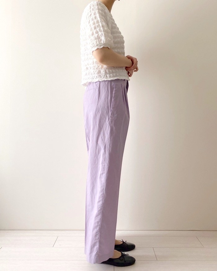 ユニクロのオススメのファッション「リネンブレンドタックワイドパンツ（丈標準67～69cm）セットアップ可能」