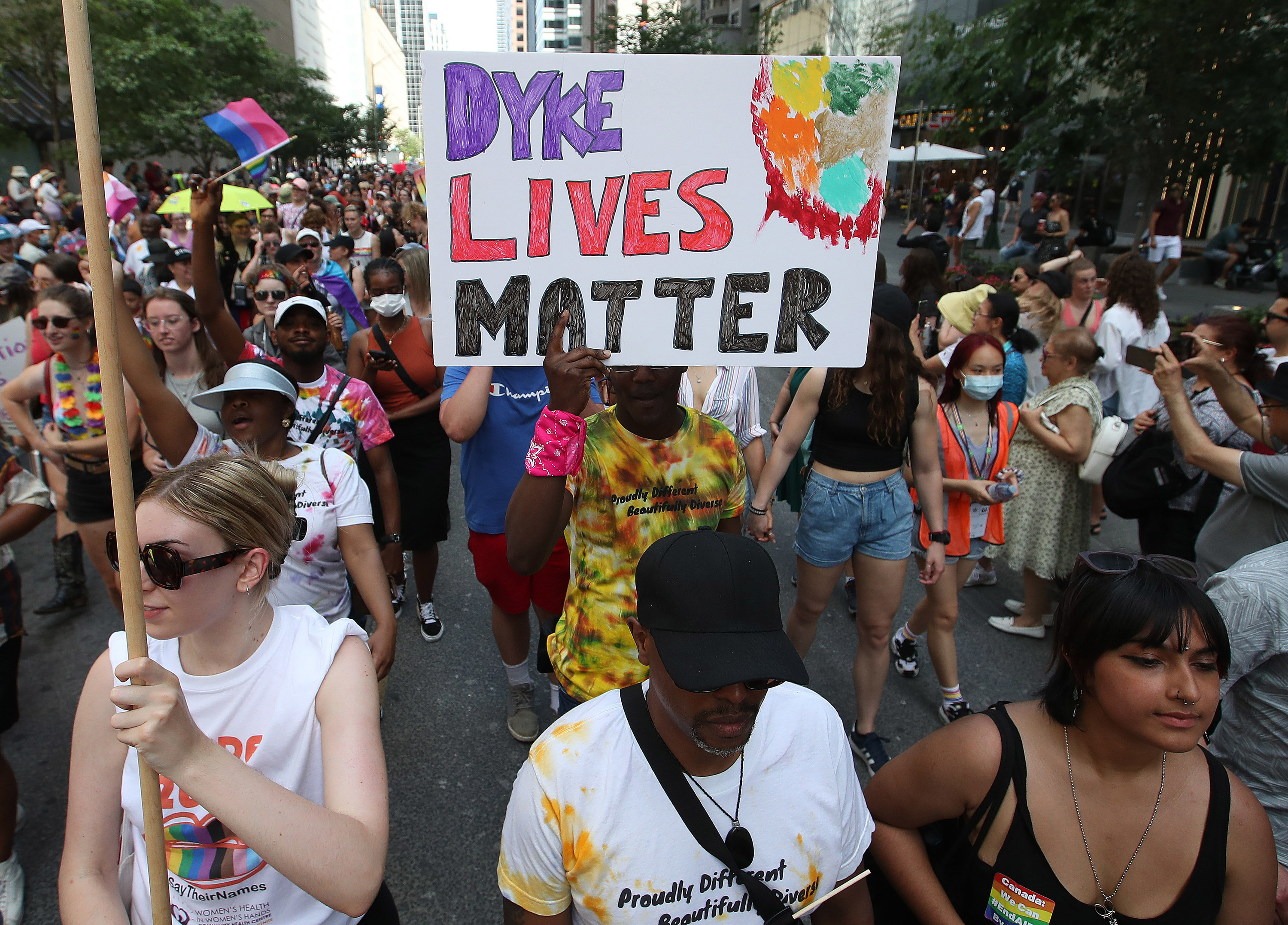 People participate in the Dyke March in Toronto in 2022