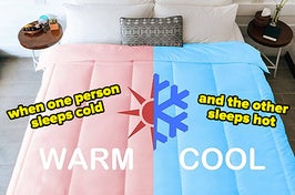 a dual zone comforter that's warm on one side and cool on the other