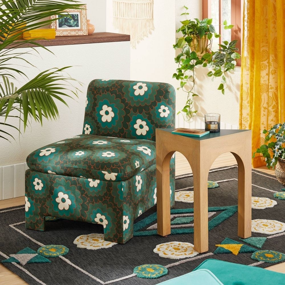 Upholstered flower pattern accent chair