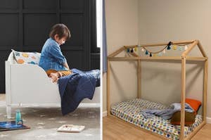 white toddler bed, canopy-style bed