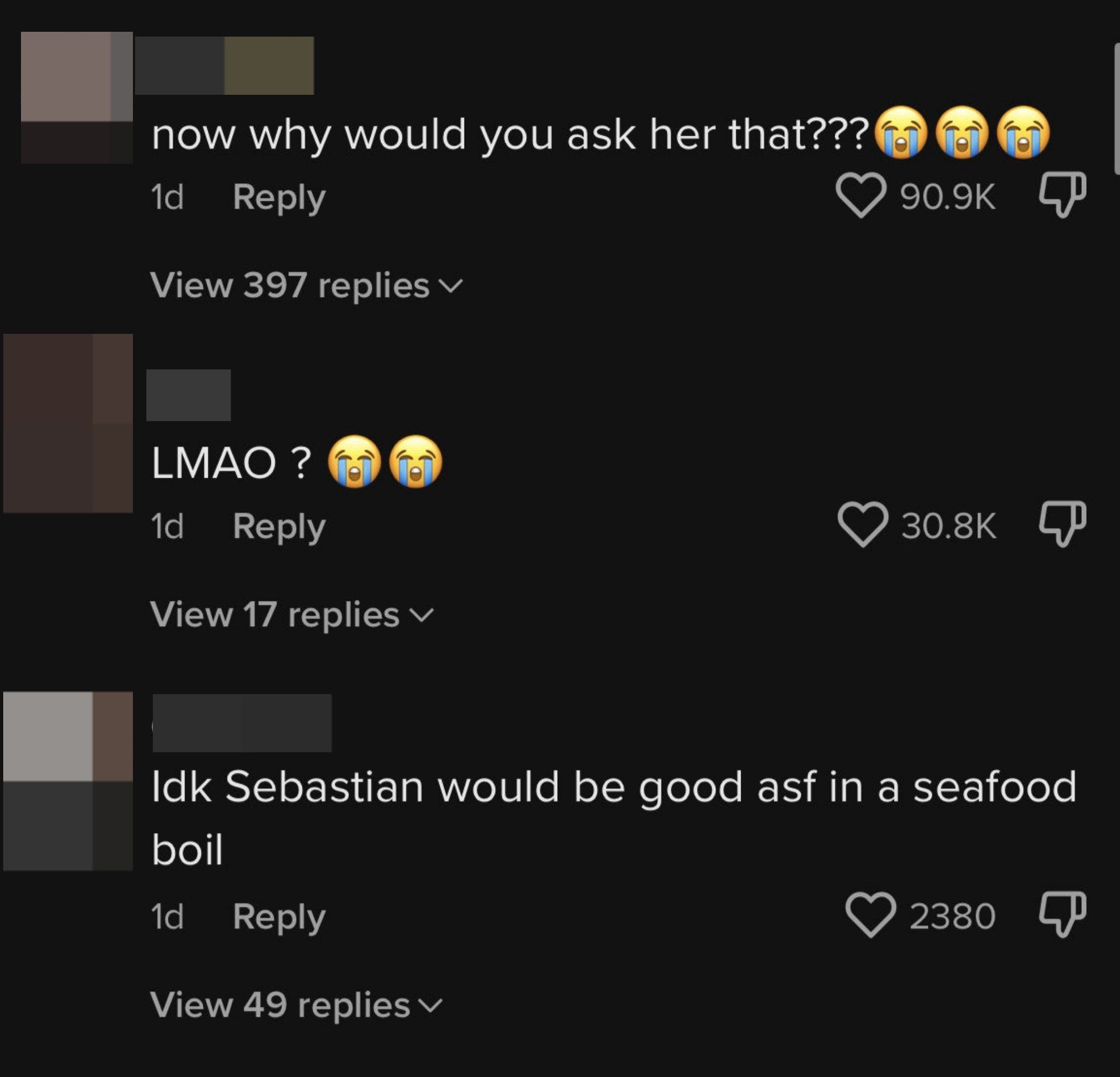 Screenshot of TikTok comments