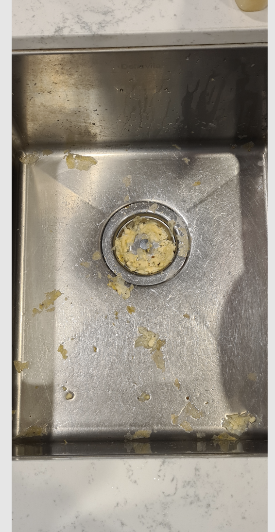 Egg particles in the sink
