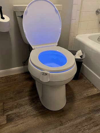 Reviewer's photograph of toilet airy with lights on