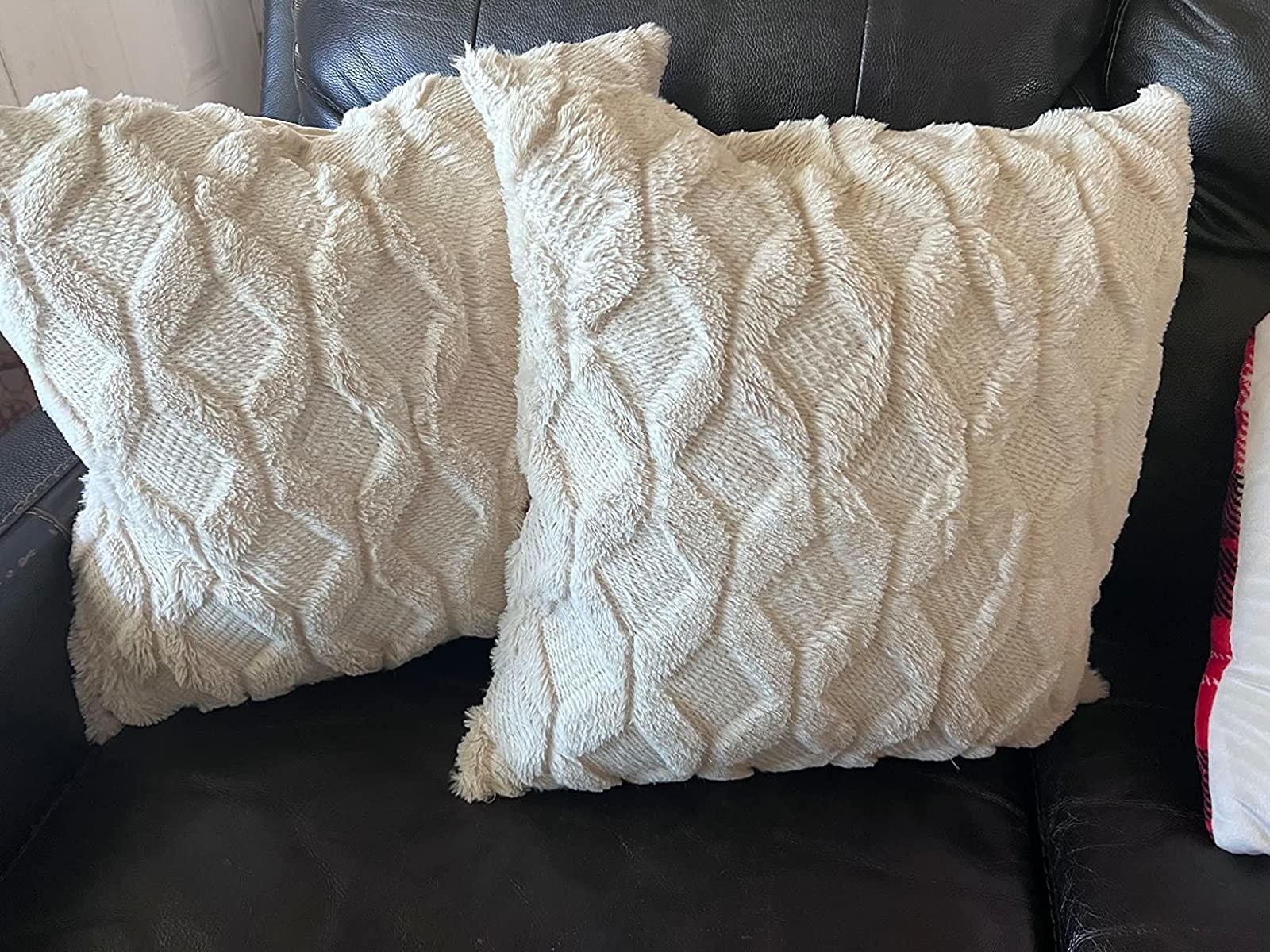 Reviewer image of textured cream pillows