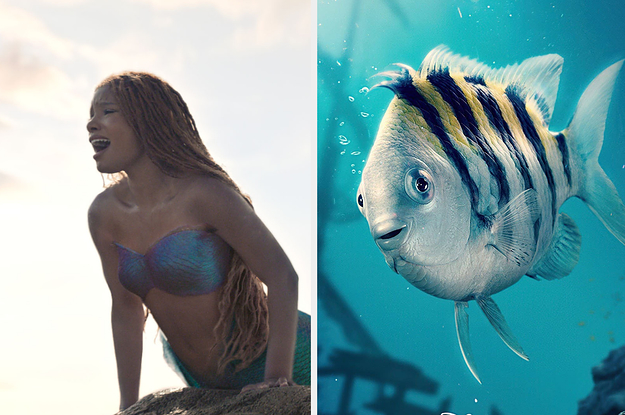 Halle Bailey and Flounder in the live action Little Mermaid